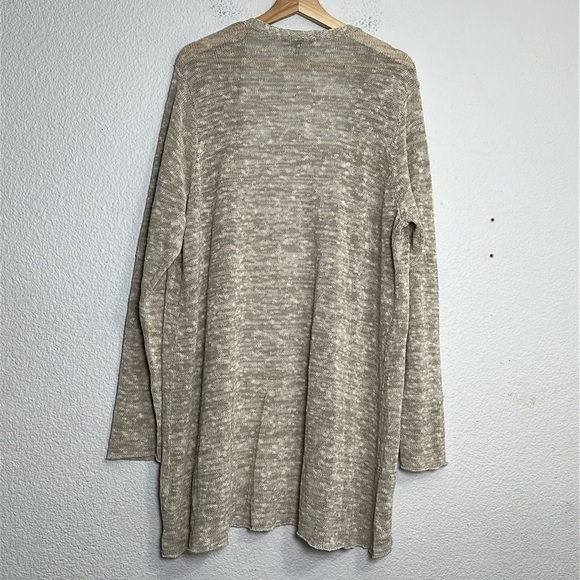 EILEEN FISHER Woman 2X Open Front Cardigan Organic Linen Blend Beige Drape Fit - Picture 4 of 9